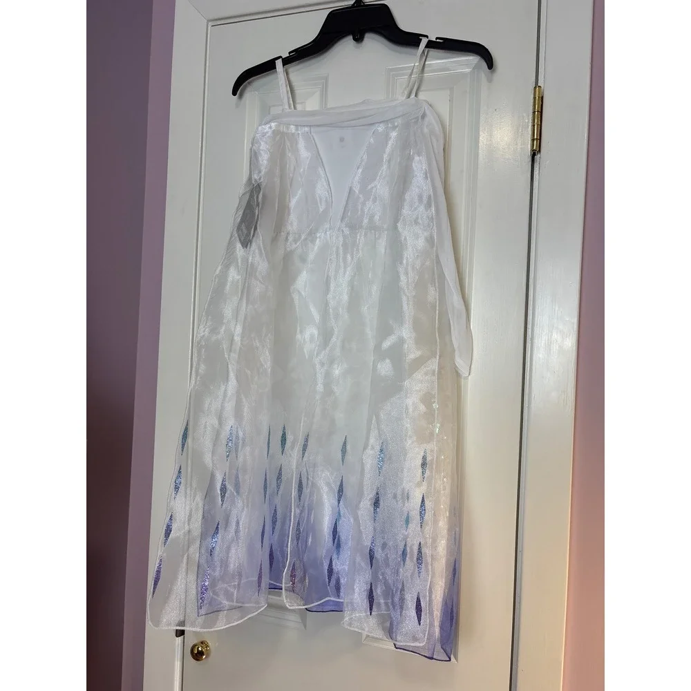 Disney Frozen Elsa Costume Dress Girls Size 5/6 White Blue Sequin Sparkle NWT - Picture 3 of 7